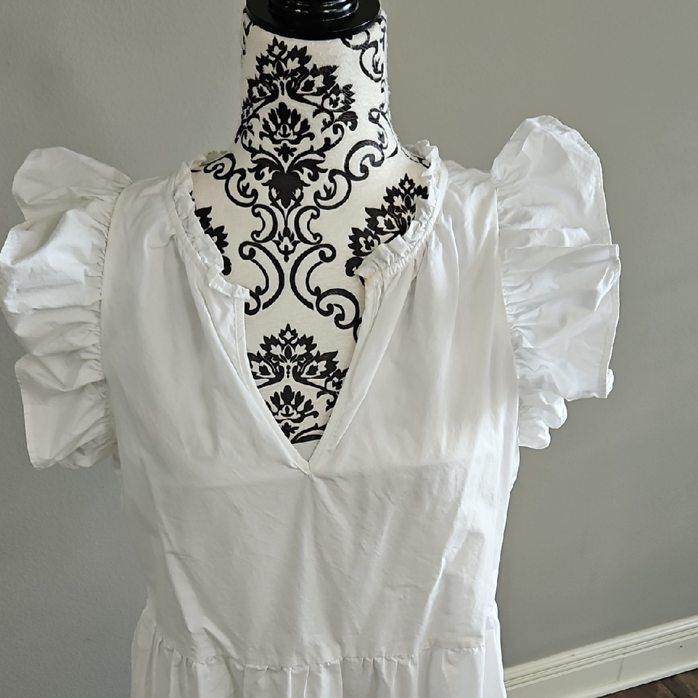 Chic White Ruffle Sleeve Mini Dress - Picture 2 of 6